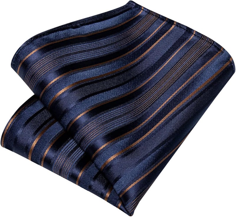 DiBanGu Mens Striped Tie Silk Woven Necktie and Pocket Square Cufflinks Tie Clip Set Wedding Business Formal Gift Tie for Men - Image 5